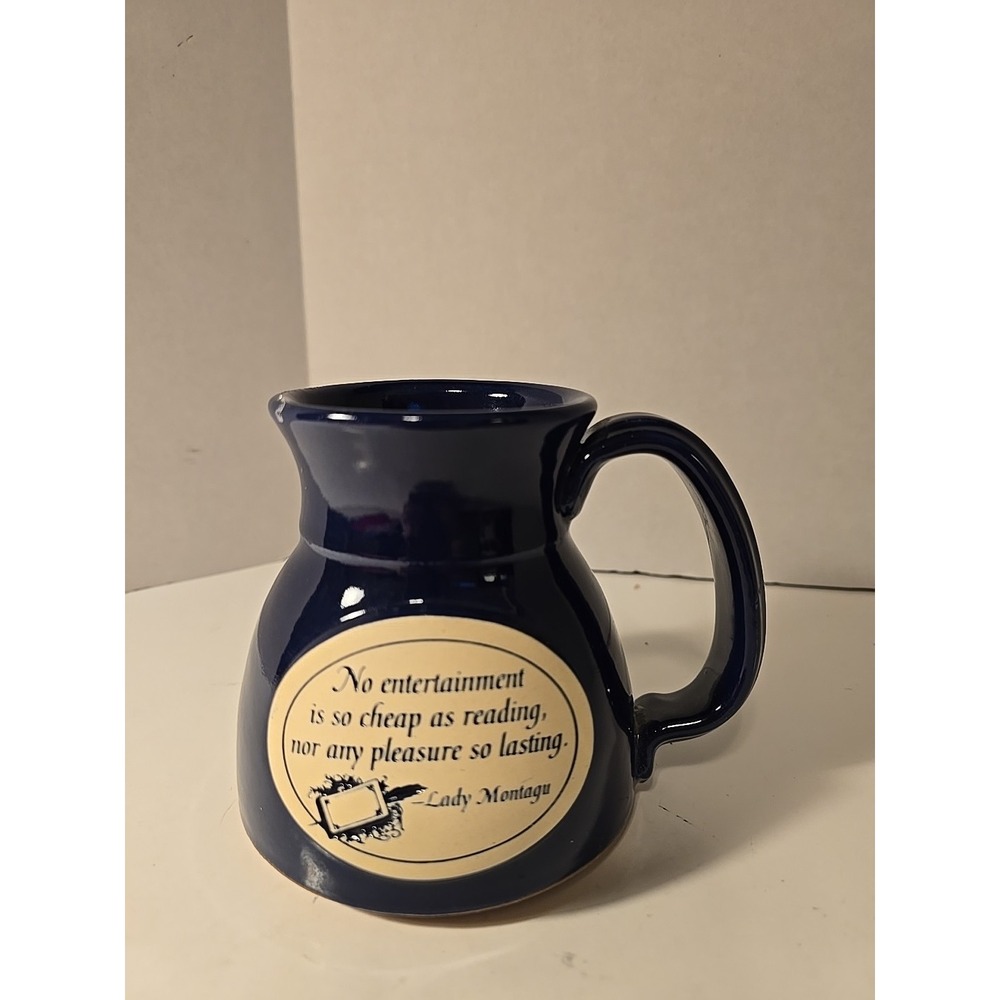Lady Montagu Pottery Mug "No Entertainment Is So Cheap As Reading..." Blue Glaze